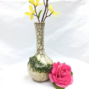 Vintage McCoy Grecian 24KT Gold Gilded Crackle Glaze Ceramic Bud Vase